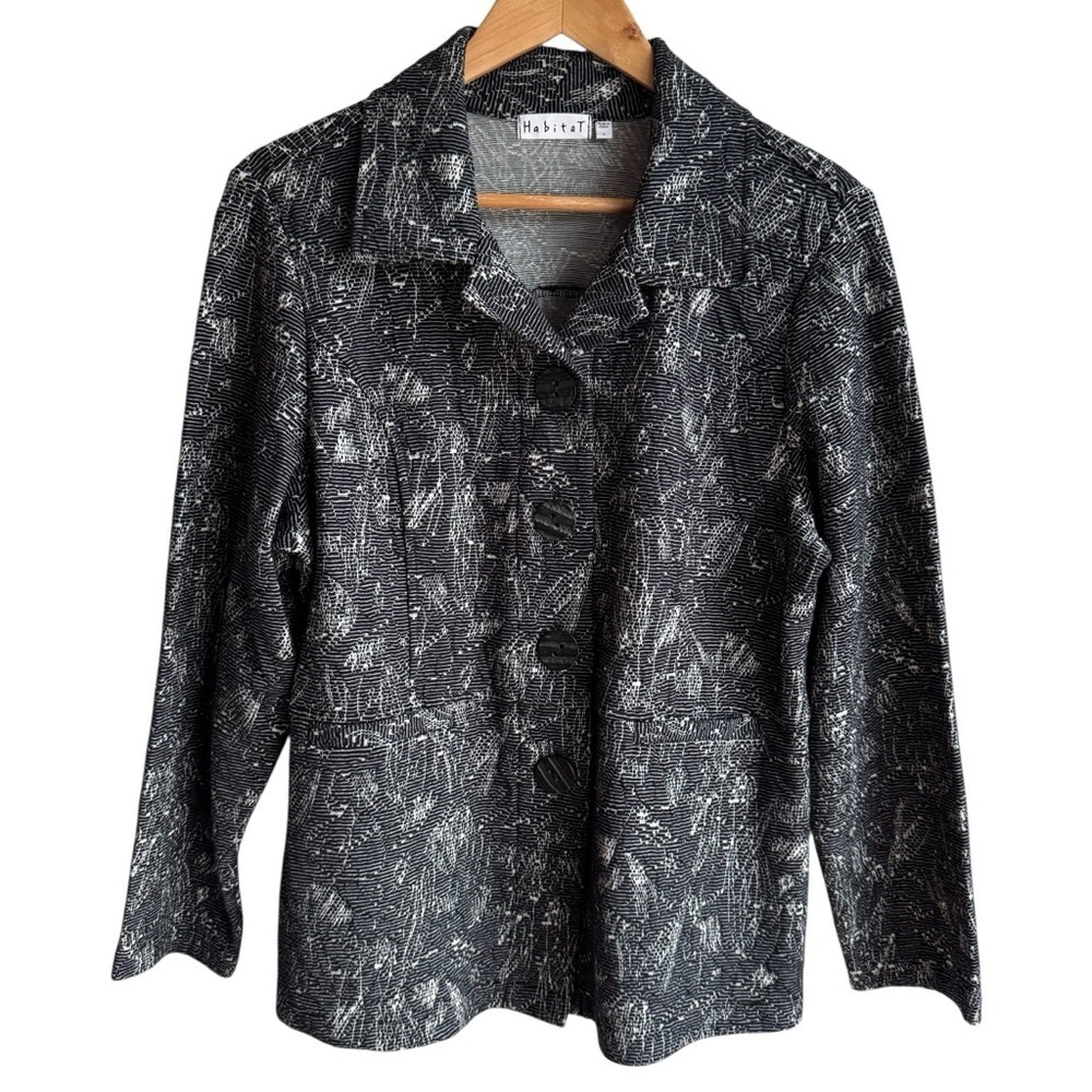 Habitat Lightweight Blazer Jacket Womens L Black Textured Button Up Top EUC